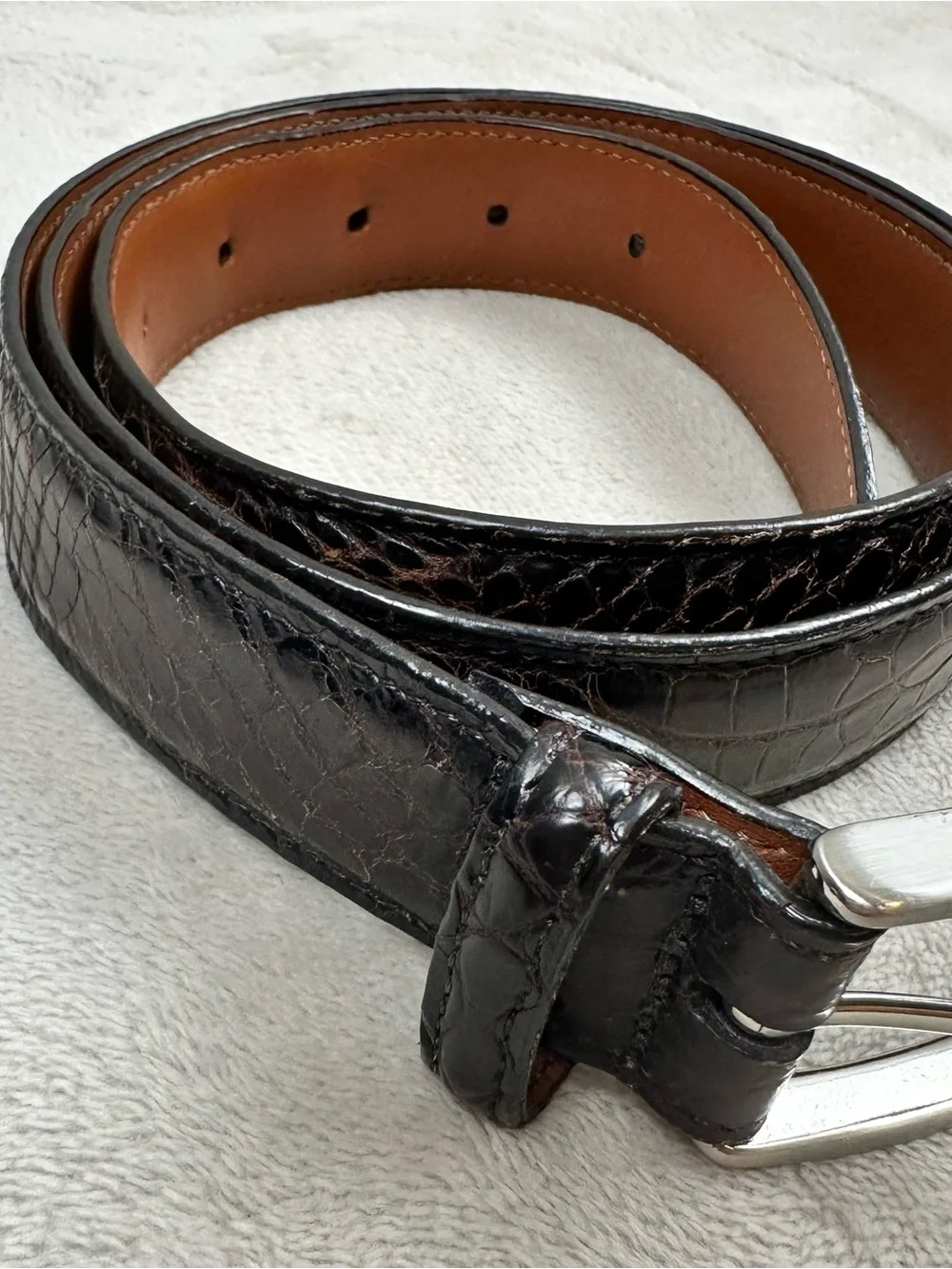 Crookhorn Genuine Alligator Leather Belt Brown Solid Brass Buckle USA